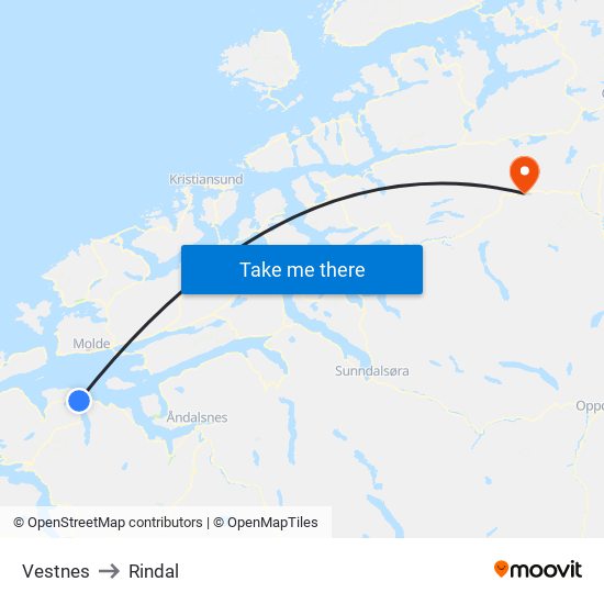 Vestnes to Rindal map