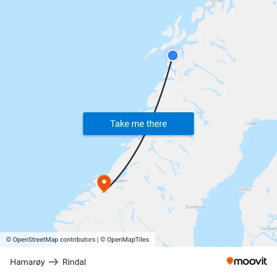 Hamarøy to Rindal map