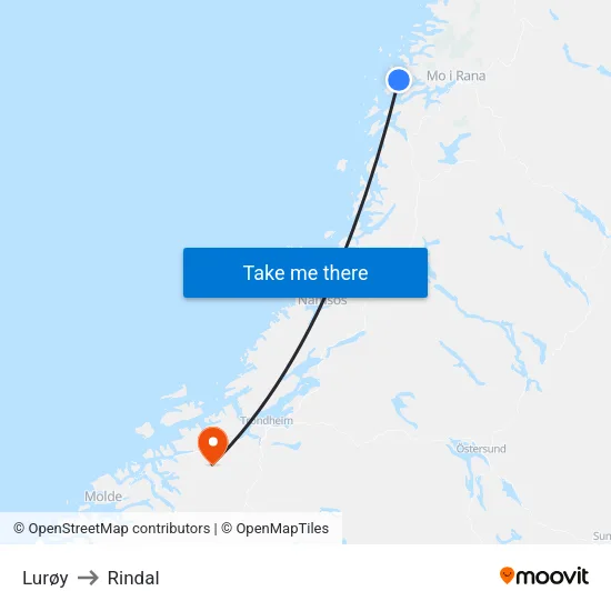 Lurøy to Rindal map