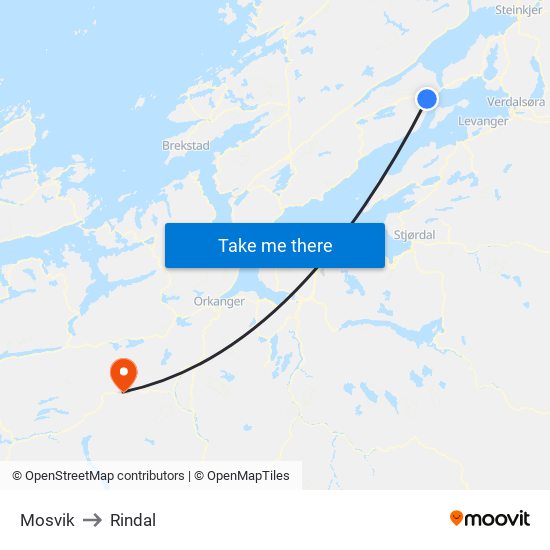 Mosvik to Rindal map