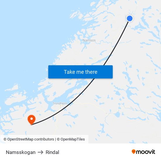 Namsskogan to Rindal map