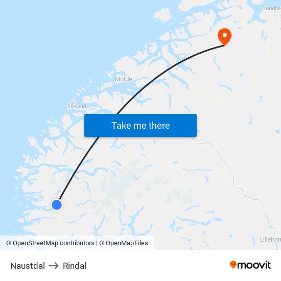 Naustdal to Rindal map