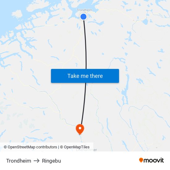 Trondheim to Ringebu map