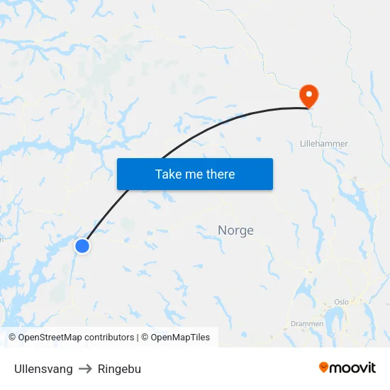 Ullensvang to Ringebu map