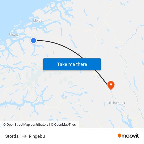 Stordal to Ringebu map