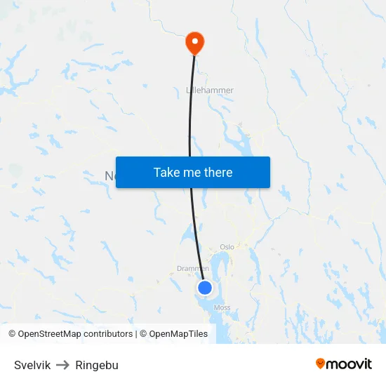 Svelvik to Ringebu map