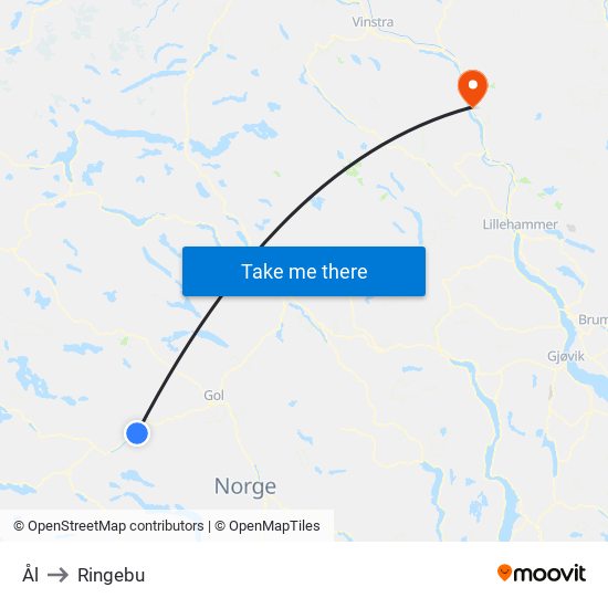 Ål to Ringebu map
