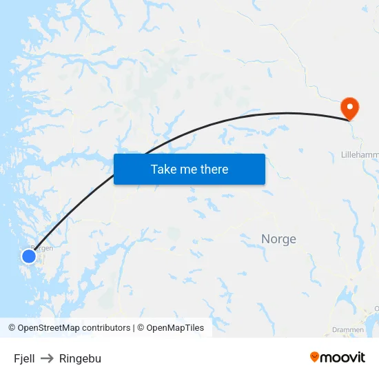 Fjell to Ringebu map