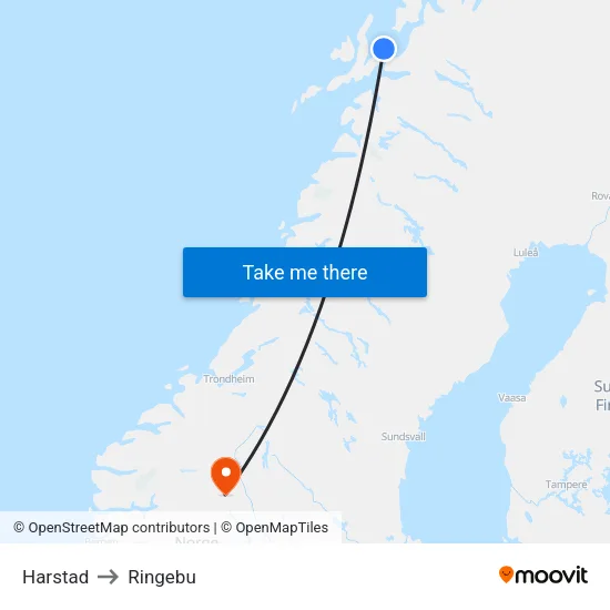 Harstad to Ringebu map