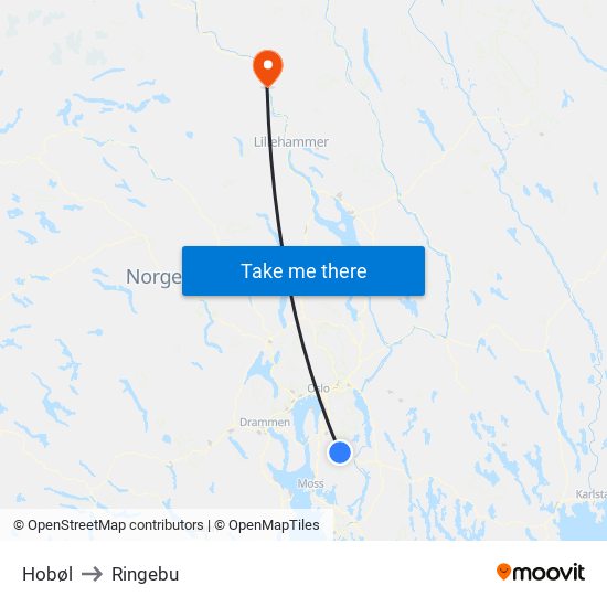 Hobøl to Ringebu map