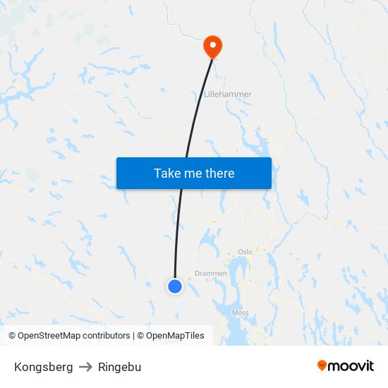 Kongsberg to Ringebu map