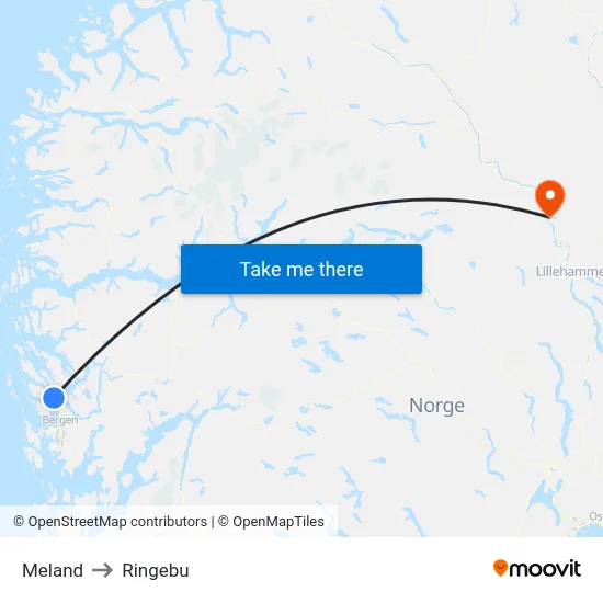 Meland to Ringebu map