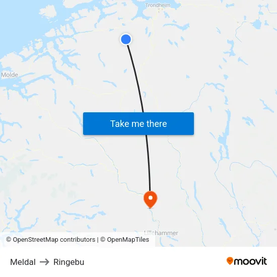 Meldal to Ringebu map