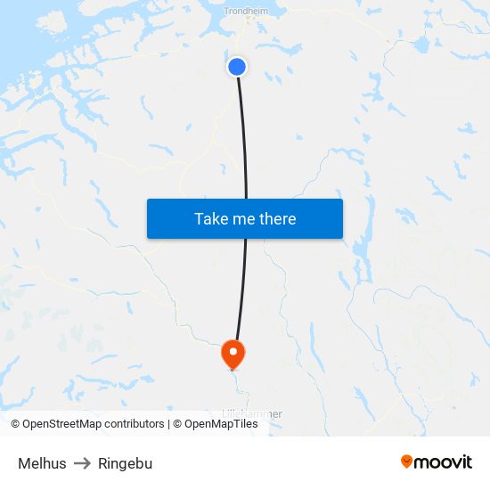 Melhus to Ringebu map