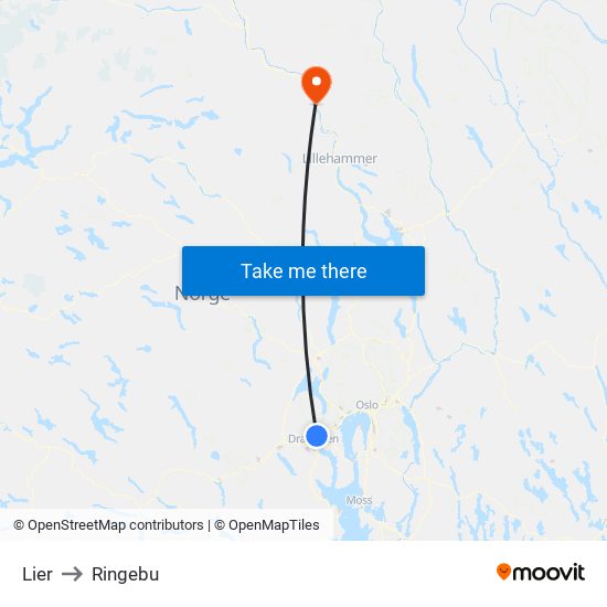 Lier to Ringebu map