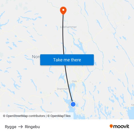 Rygge to Ringebu map