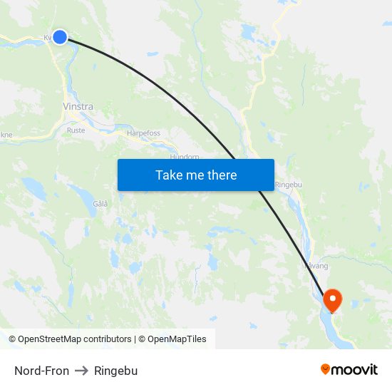 Nord-Fron to Ringebu map