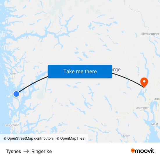 Tysnes to Ringerike map