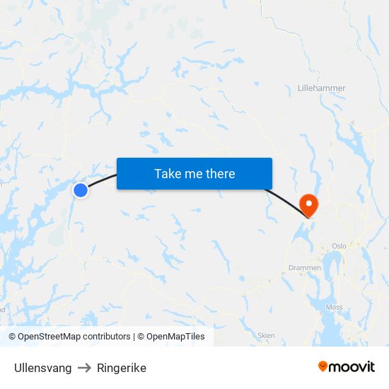 Ullensvang to Ringerike map