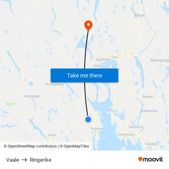 Vaale to Ringerike map