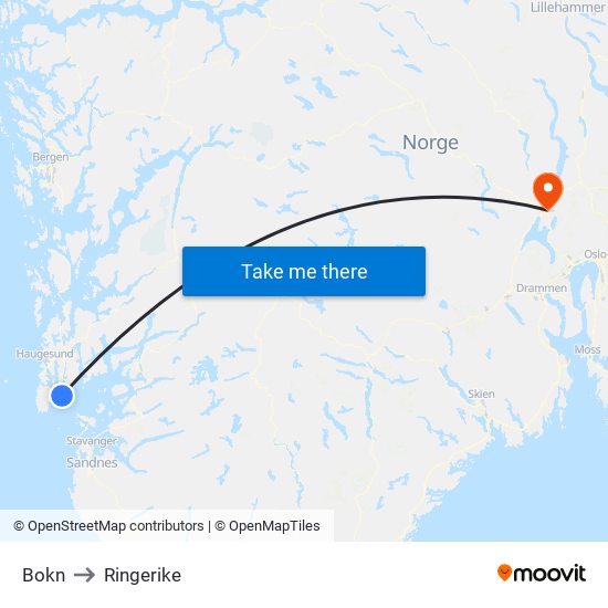 Bokn to Ringerike map