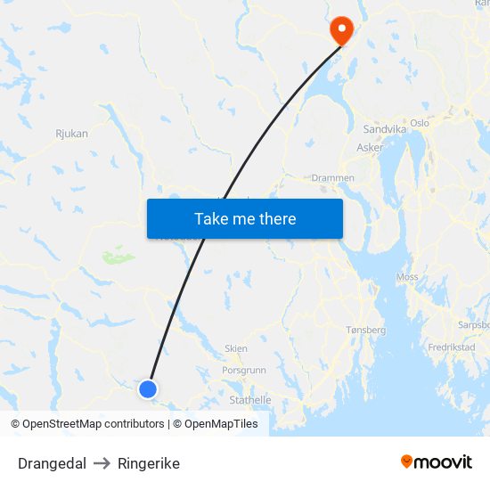 Drangedal to Ringerike map