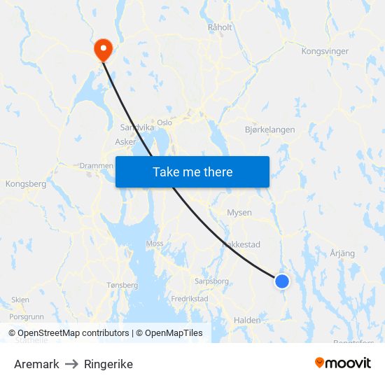 Aremark to Ringerike map