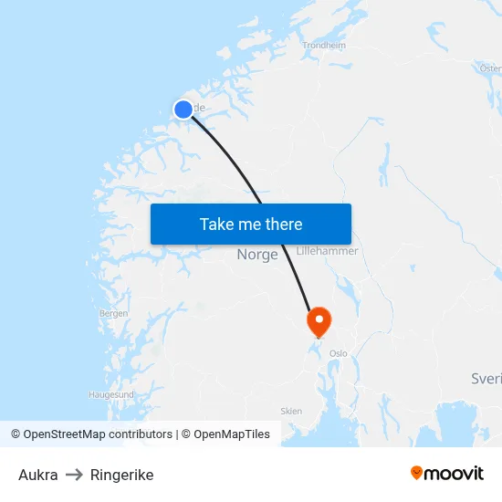 Aukra to Ringerike map