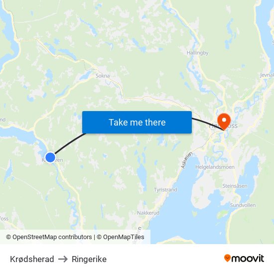 Krødsherad to Ringerike map