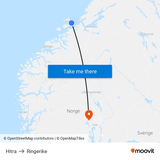 Hitra to Ringerike map