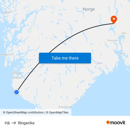 Hå to Ringerike map