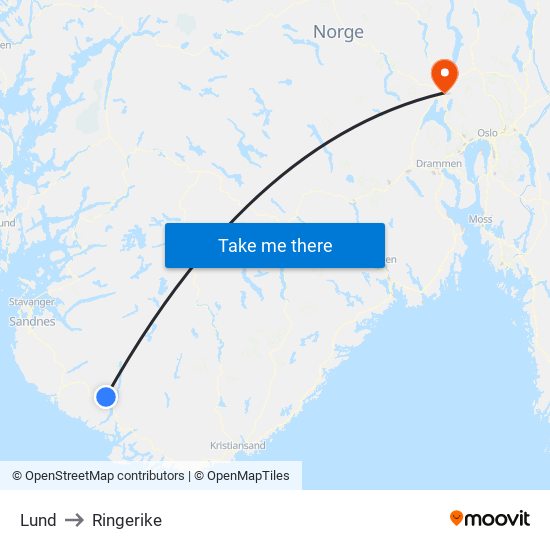 Lund to Ringerike map