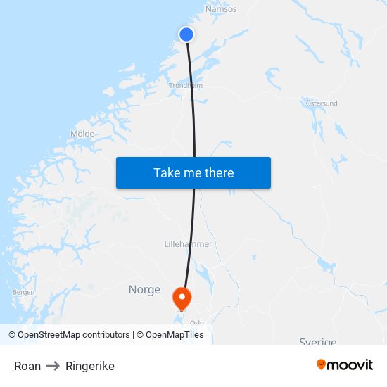 Roan to Ringerike map