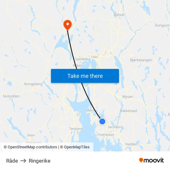 Råde to Ringerike map