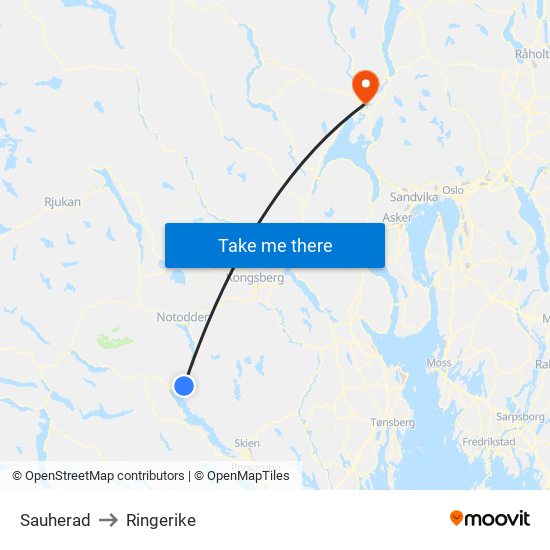 Sauherad to Ringerike map