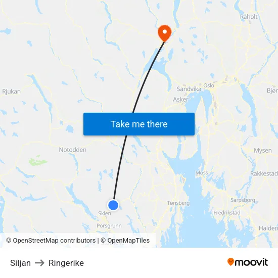 Siljan to Ringerike map