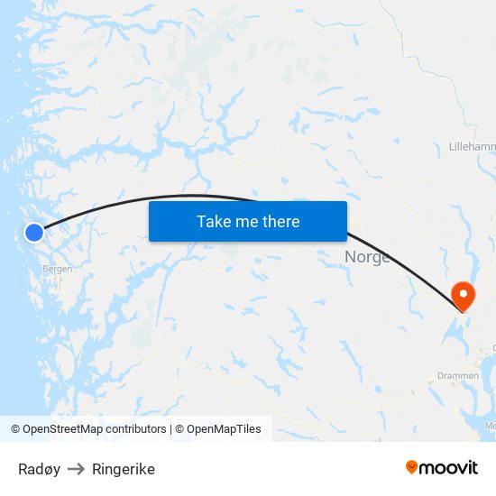 Radøy to Ringerike map