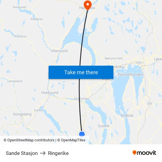 Sande Stasjon to Ringerike map