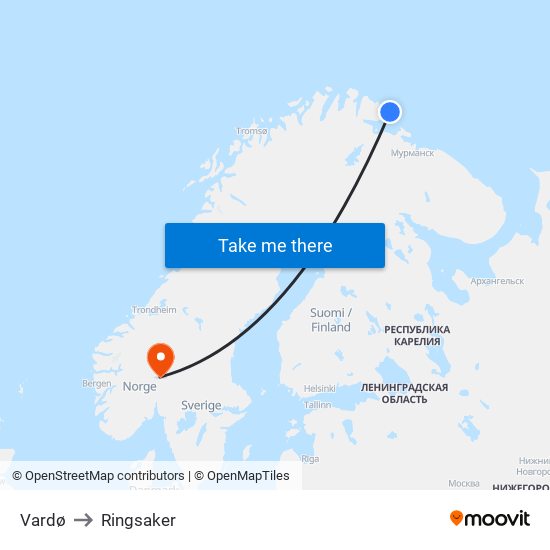 Vardø to Ringsaker map