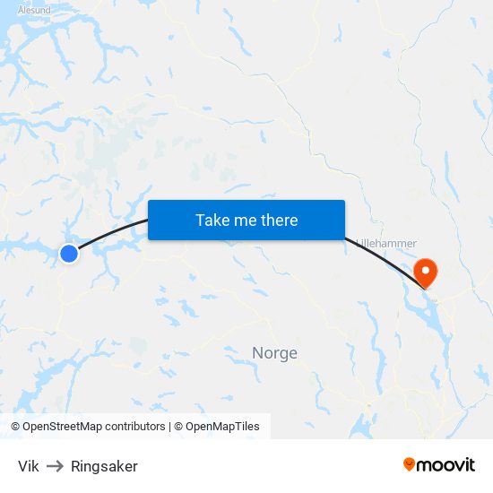 Vik to Ringsaker map