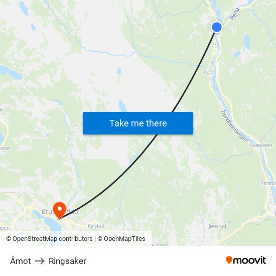 Åmot to Ringsaker map