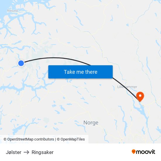 Jølster to Ringsaker map