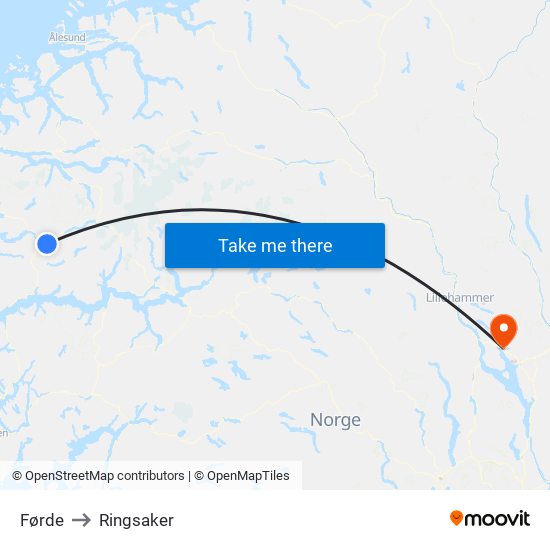 Førde to Ringsaker map