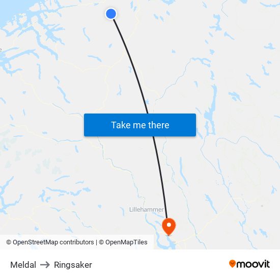 Meldal to Ringsaker map