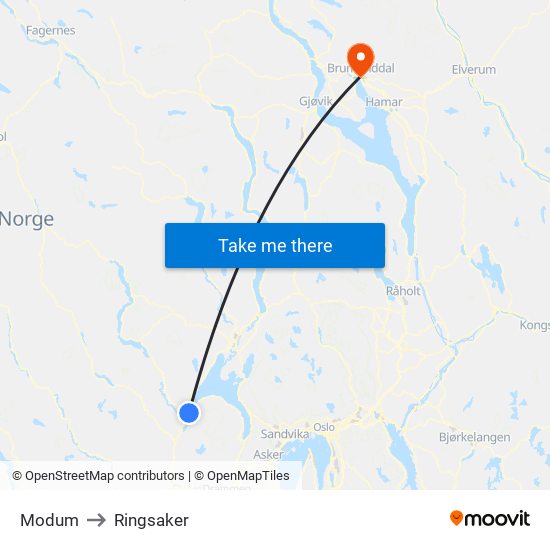 Modum to Ringsaker map