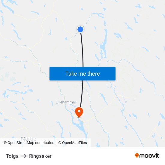 Tolga to Ringsaker map