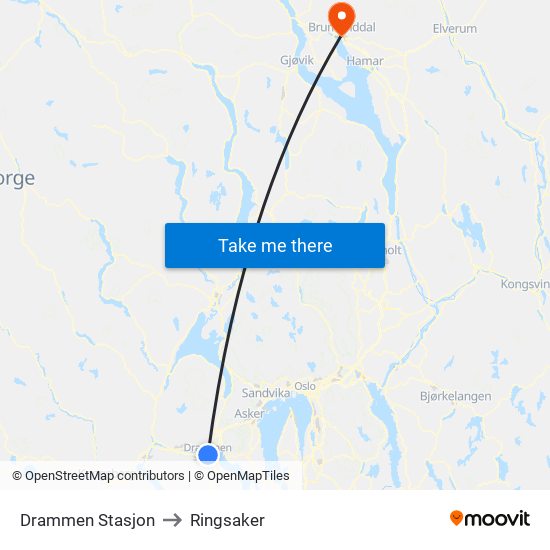 Drammen Stasjon to Ringsaker map