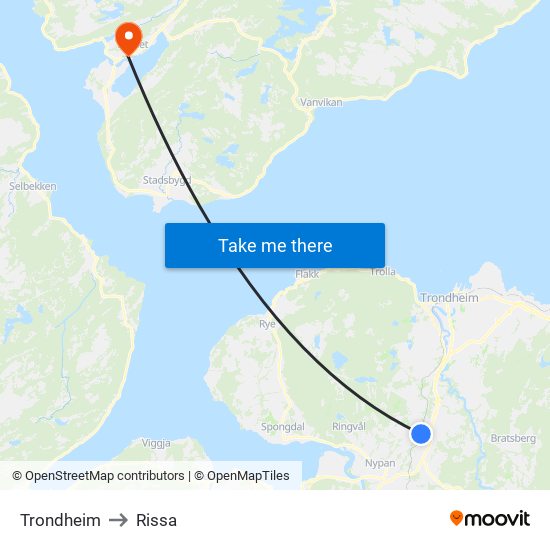 Trondheim to Rissa map