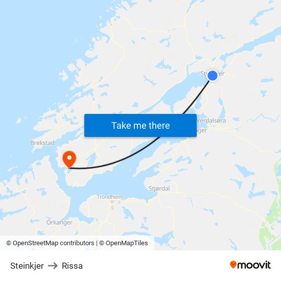 Steinkjer to Rissa map