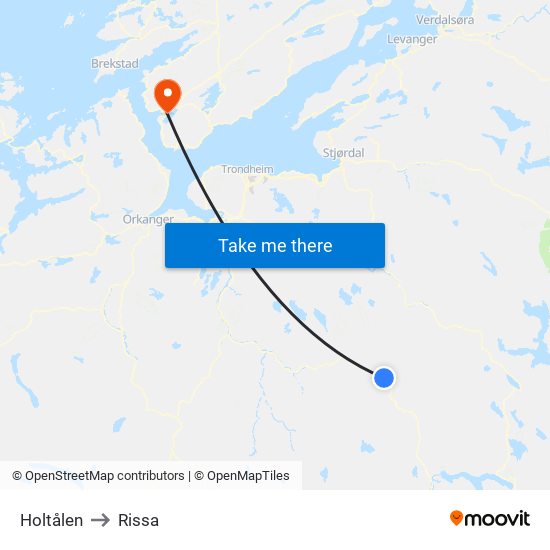 Holtålen to Rissa map